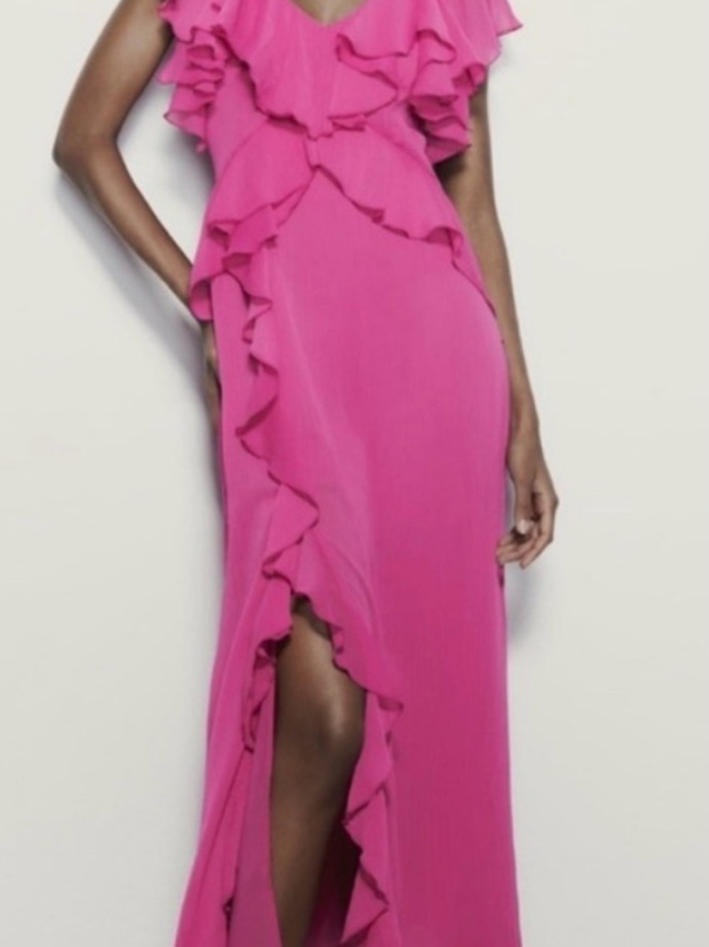 Zara Fuchsia Ruffled High-Low Maxi Dress - Picture 2 of 6